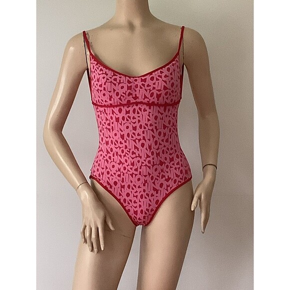 Moschino Other - MOSCHINO Pink & Red Word Logo One Piece Swimsuit Maillot (Size 34/M)